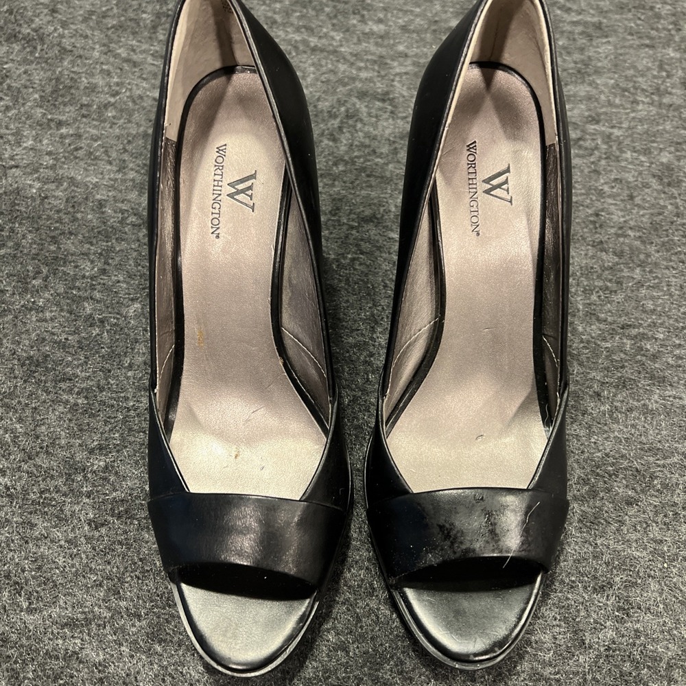 Worthington Womens Shoes Black Open Peep Toe Dress Pumps Heels US 8 M Vintage